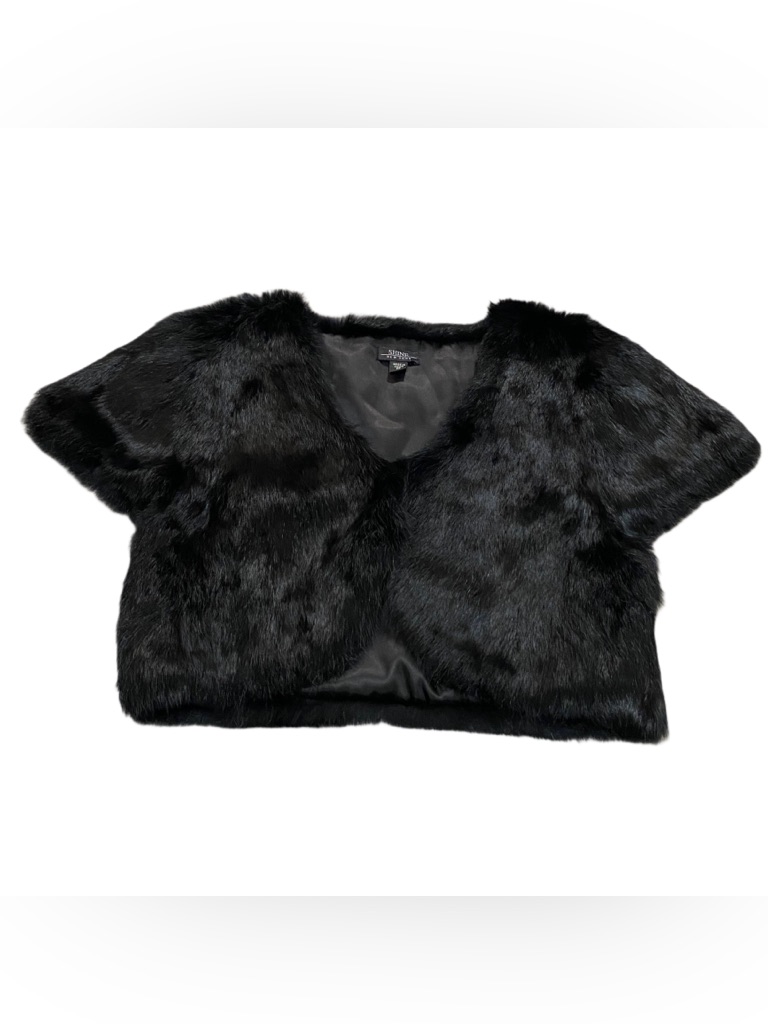 Shine New York Black Cropped Real Rabbit Hair Fur Shrug Cardigan Bolero Medium